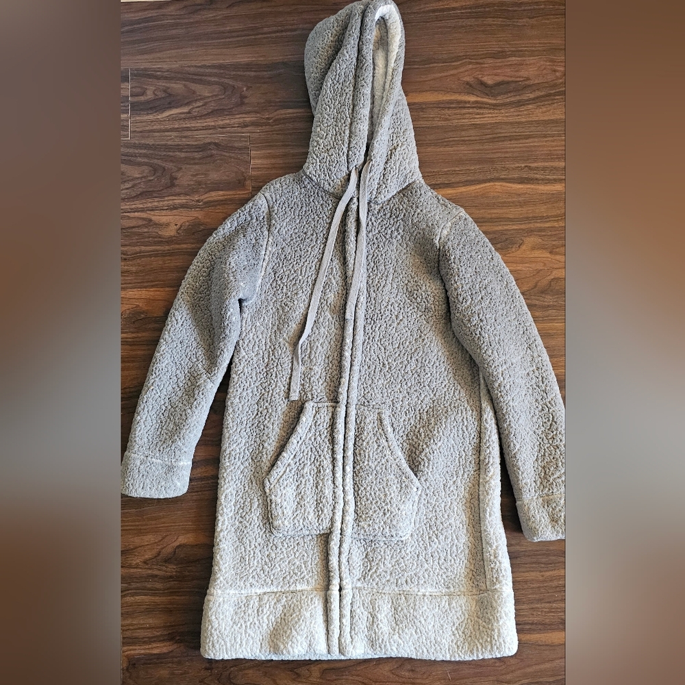 Cozy Gray Hooded Sherpa Coat
